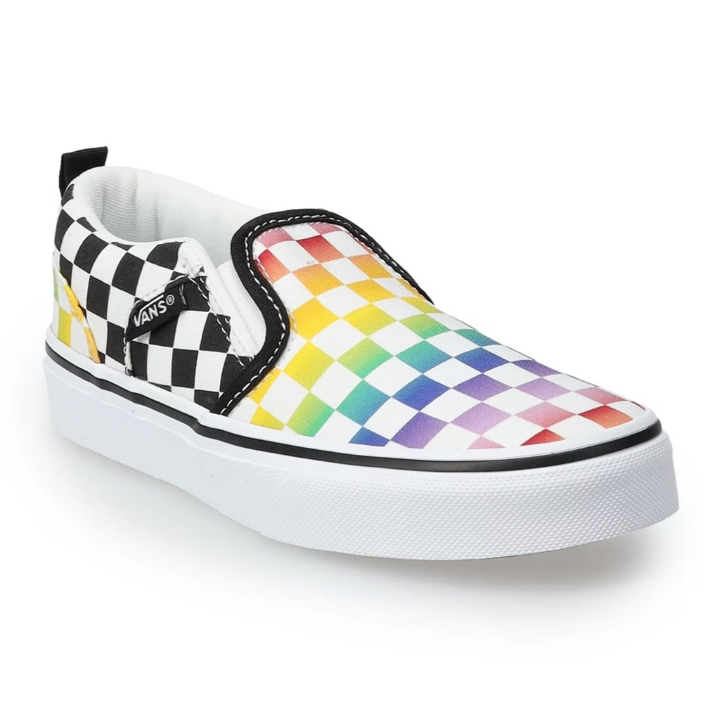 Vans Asher Rainbow Checkerboard Slip-On Shoes
